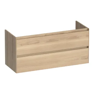 Brauer Inspire wastafelonderkast - 120x46x55 cm - 2 laden greeploos - 2 sifonuitsparingen - doorlopende lamellen - Massief eiken naturel