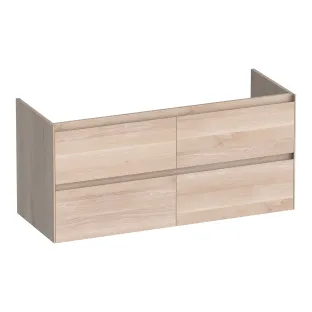 Brauer Inspire wastafelonderkast - 120x46x55 cm - 4 laden greeploos - 2 sifonuitsparingen - doorlopende lamellen - Massief eiken wit