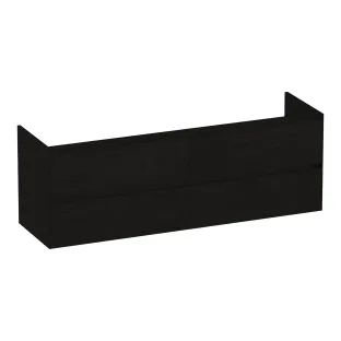 Brauer Inspire wastafelonderkast - 160x46x55 cm - 4 laden greeploos - 2 sifonuitsparingen - MFC - Timber Black