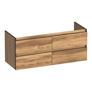 Brauer Joy Edge wastafelonderkast - 120x46x50 cm - 4 laden greeploos - 2 sifonuitsparingen - MFC - Honey