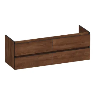 Brauer Joy Edge wastafelonderkast - 140x46x50 cm - 4 laden greeploos - 2 sifonuitsparingen - MFC - Forest Cacao