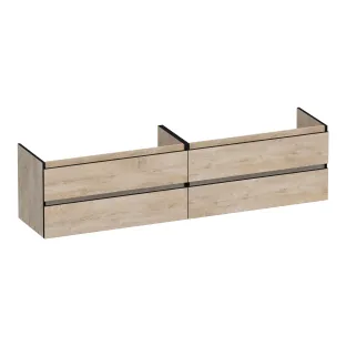 Brauer Joy Edge wastafelonderkast - 200x46x50 cm - 4 laden greeploos - 2 sifonuitsparingen - MFC - Forest Wheat