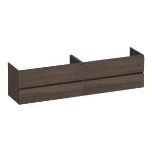 Brauer Joy wastafelonderkast - 200x46x50 cm - 4 laden greeploos - 2 sifonuitsparingen - doorlopende lamellen - Massief eiken zwart