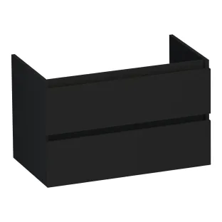Brauer Joy wastafelonderkast - 80x46x50 cm - 2 laden greeploos - 1 sifonuitsparing - MDF gelakt - Mat Zwart