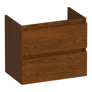 Brauer Joy wastafelonderkast ondiep - 60x39x50 cm - 2 laden greeploos - 1 sifonuitsparing - doorlopende lamellen - Massief eiken bruin