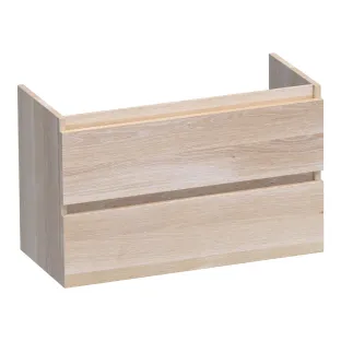 Brauer Joy wastafelonderkast ondiep - 80x39x50 cm - 2 laden greeploos - 1 sifonuitsparing - doorlopende lamellen - Massief eiken wit