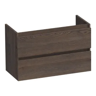 Brauer Joy wastafelonderkast ondiep - 80x39x50 cm - 2 laden greeploos - 1 sifonuitsparing - doorlopende lamellen - Massief eiken zwart