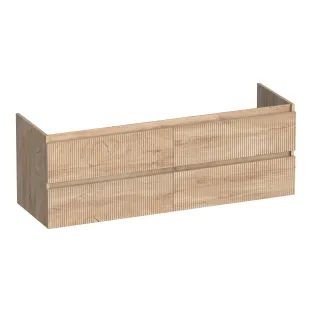 Brauer Joy Wavy wastafelonderkast - 140x46x50 cm - 4 laden greeploos - 2 sifonuitsparingen - MFC - Forest Wheat
