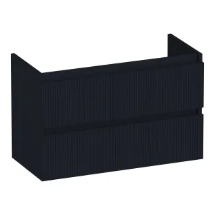 Brauer Joy Wavy wastafelonderkast ondiep - 80x39x50 cm - 2 laden greeploos - 1 sifonuitsparing - MDF gelakt - Mat Zwart