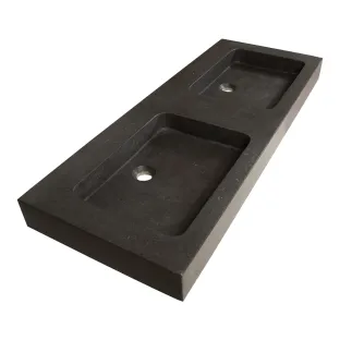 Brauer Lava wastafel - natuursteen - 120x46 cm - 2 wasbakken - 0 kraangaten - Antraciet