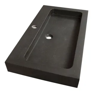 Brauer Lava wastafel - natuursteen - 80x46 cm - 1 wasbak - 1 kraangat - Antraciet