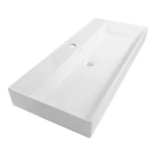 Brauer Lunar wastafel - keramiek - 100x46 cm - 1 wasbak - 1 kraangat - Glans wit