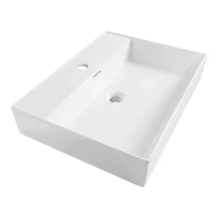 Brauer Lunar wastafel - keramiek - 60x46 cm - 1 wasbak - 1 kraangat - Glans wit