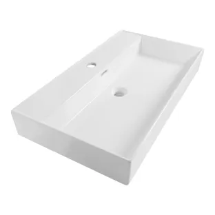Brauer Lunar wastafel - keramiek - 80x46 cm - 1 wasbak - 1 kraangat - Glans wit