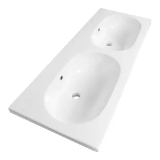 Brauer Moon wastafel - keramiek - 120x46 cm - 2 wasbakken - 0 kraangaten - Glans wit