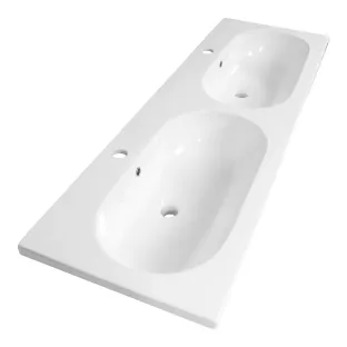 Brauer Moon wastafel - keramiek - 140x46 cm - 2 wasbakken - 2 kraangaten - Glans wit