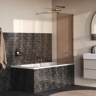 Brauer Oblivion badwand - Brons glas - 80x140 cm - Glascoating - Geborsteld Koper