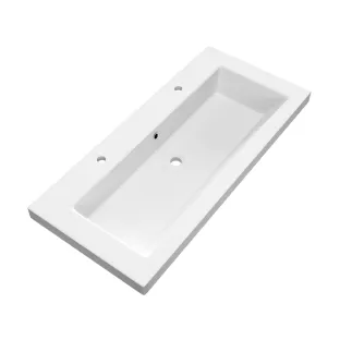 Brauer Solar Medium wastafel - mineraalmarmer - 100x46 cm - 1 wasbakken - 2 kraangaten - Mat wit