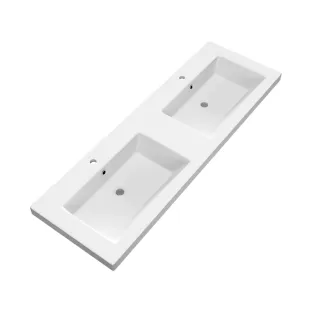 Brauer Solar Medium wastafel - mineraalmarmer - 140x46 cm - 2 wasbakken - 2 kraangaten - Mat wit