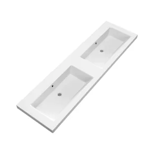 Brauer Solar Medium wastafel - mineraalmarmer - 160x46 cm - 2 wasbakken - 0 kraangaten - Mat wit