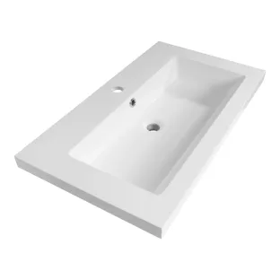 Brauer Solar Medium wastafel - mineraalmarmer - 80x46 cm - 1 wasbakken - 1 kraangaten - Glans wit