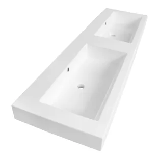 Brauer Solar Thick wastafel - mineraalmarmer - 160x46 cm - 2 wasbakken - 2 kraangaten - Glans wit