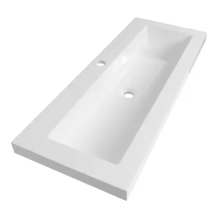 Brauer Spring wastafel ondiep - mineraalmarmer - 100x40 cm - 1 kraangat - Glans wit