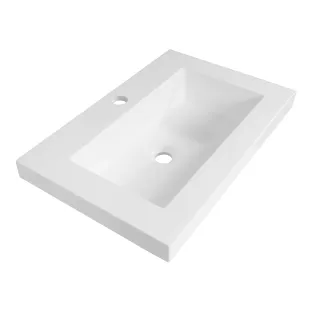 Brauer Spring wastafel ondiep - mineraalmarmer - 60x40 cm - 1 kraangat - Glans wit