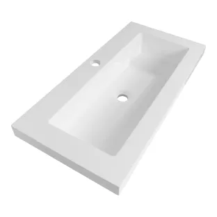 Brauer Spring wastafel ondiep - mineraalmarmer - 80x40 cm - 1 kraangat - Glans wit