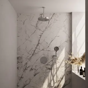 Brauer Stripe thermostatische inbouw regendouche 3-weg rond SET 42 - 25 cm douchekop - plafondarm - ronde handdouche - wandaansluitbocht - Chroom