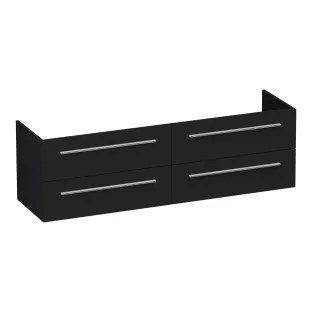 Brauer Trust wastafelonderkast excl. opbouwgrepen - 160x46x50 cm - 4 laden greeploos - 2 sifonuitsparingen - MDF gelakt - Mat Zwart