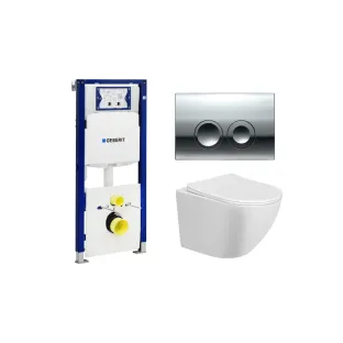 Geberit UP100 Toiletset - Nibiru wandcloset rimless met toiletzitting softclose en quick release glans wit - Geberit Delta 25 chroom