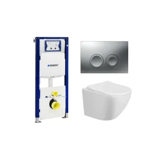 Geberit UP100 Toiletset - Nibiru wandcloset rimless met toiletzitting softclose en quick release glans wit - Geberit Delta 25 mat chroom