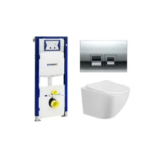 Geberit UP100 Toiletset - Nibiru wandcloset rimless met toiletzitting softclose en quick release glans wit - Geberit Delta 35 chroom