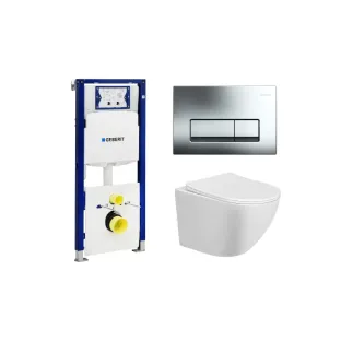 Geberit UP100 Toiletset - Nibiru wandcloset rimless met toiletzitting softclose en quick release glans wit - Geberit Delta 50 chroom