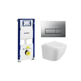 Geberit UP100 Toiletset - Nibiru wandcloset rimless met toiletzitting softclose en quick release glans wit - Geberit Delta 50 mat chroom