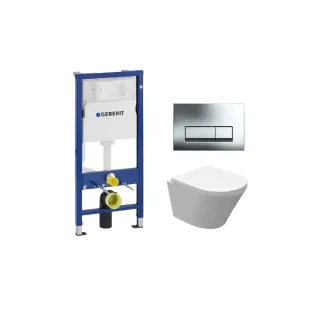 Geberit UP100 Toiletset - Vesta junior wandcloset rimless verkort met toiletzitting softclose en quick release glans wit - Geberit Delta 50 chroom