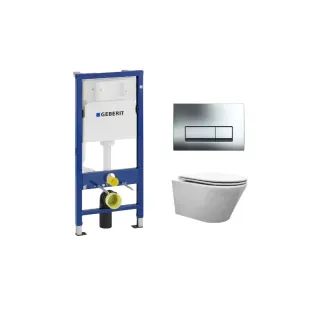 Geberit UP100 Toiletset - Vesta wandcloset met flatline toiletzitting softclose en quick release glans wit - Geberit Delta 50 chroom