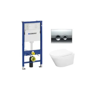 Geberit UP100 Toiletset - Vesta wandcloset rimless met toiletzitting softclose en quick release glans wit - Geberit Delta 25 chroom