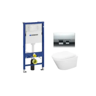 Geberit UP100 Toiletset - Vesta wandcloset rimless met toiletzitting softclose en quick release glans wit - Geberit Delta 35 chroom