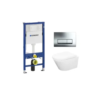 Geberit UP100 Toiletset - Vesta wandcloset rimless met toiletzitting softclose en quick release glans wit - Geberit Delta 50 chroom