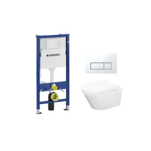 Geberit UP100 Toiletset - Vesta wandcloset rimless met toiletzitting softclose en quick release glans wit - Geberit Delta 50 wit