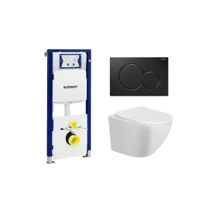 Geberit UP320 Toiletset - Nibiru wandcloset rimless met toiletzitting softclose en quick release glans wit - Sigma 01 bedieningsplaat git zwart