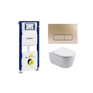 Geberit UP320 Toiletset - Noah wandcloset randloos met toiletzitting softclose glans wit - Raybro Mocha 45 goud