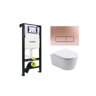 Geberit UP320 Toiletset Pliegerframe - Noah wandcloset randloos met toiletzitting softclose glans wit - Raybro Mocha 55 rose goud