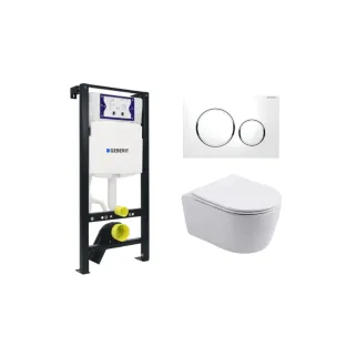 Geberit UP320 Toiletset Pliegerframe - Noah wandcloset randloos met toiletzitting softclose glans wit - Sigma 20 bedieningsplaat wit