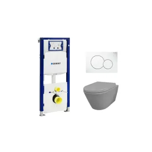 Geberit UP320 Toiletset - Stereo wandcloset rimless met toiletzitting softclose en quick release mat grijs - Sigma 01 bedieningsplaat glans wit