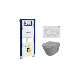 Geberit UP320 Toiletset - Stereo wandcloset rimless met toiletzitting softclose en quick release mat grijs - Sigma 20 bedieningsplaat mat wit