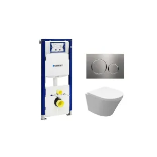 Geberit UP320 Toiletset - Vesta junior wandcloset rimless verkort met toiletzitting softclose en quick release glans wit - Sigma 20 bedieningsplaat RVS