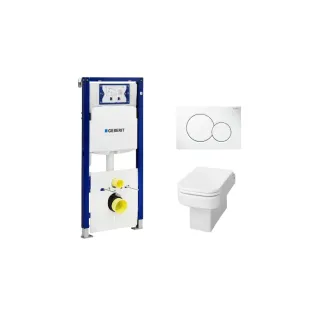 Geberit UP320 Toiletset - Carre wandcloset met toiletzitting diepspoel wit softclose - Sigma 01 bedieningsplaat glans wit